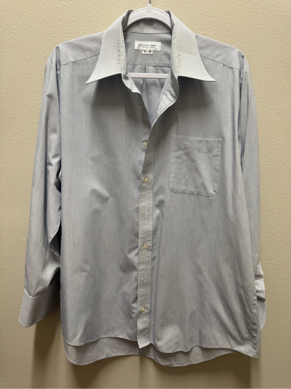 Coach Men's Navy and White Striped Dress Shirt